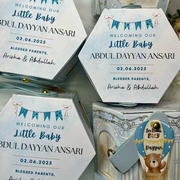 Hexagon Blue - Baby Boy Announcement Box